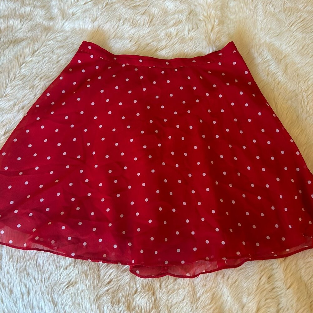 Art Class Classic A Line Red & White Polka Dot Skirt with Zipper Closure